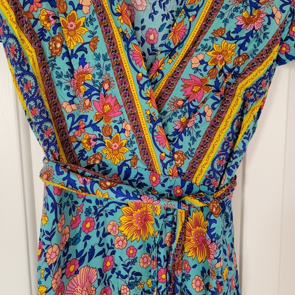 Boho faux wrap dress- floral blue- Small - Picture 3 of 8